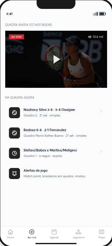 placar ao vivo: tela do protótipo · torneio de tênis