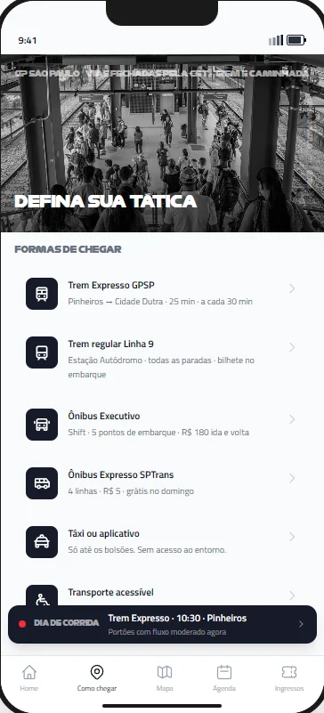 como chegar, pelo seu ingresso: tela do protótipo · autódromo