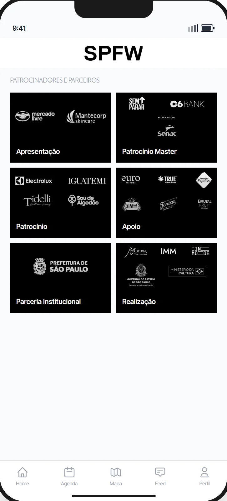 patrocinadores: tela do protótipo · semana de moda