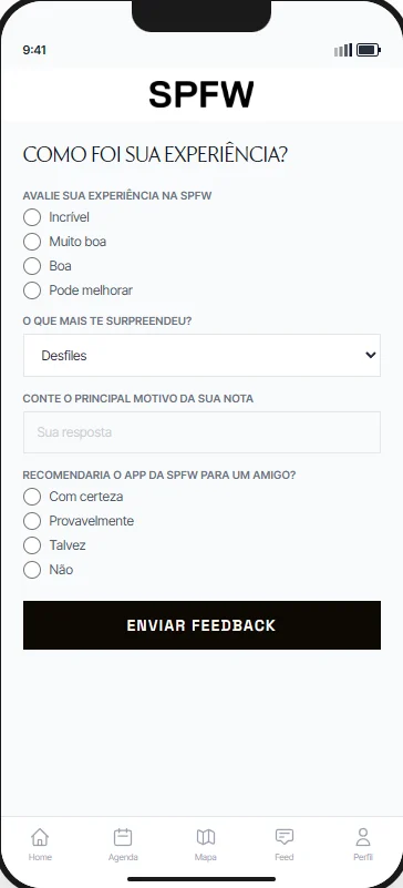 pesquisa com o evento acontecendo: tela do protótipo · semana de moda